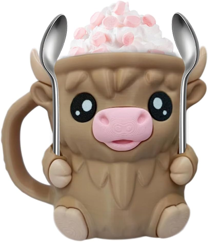 🎉Last Day 60% OFF⏰️Highland Cow Ice Cream Pint Holder, Reusable Ice Cream Pint Sleeve with Antifreeze Handle & Spoon, Cute Cow Themed Cooler for Dessert, Popsicle, Beer Can, Funny Highland Cow Gifts & Cream Lovers