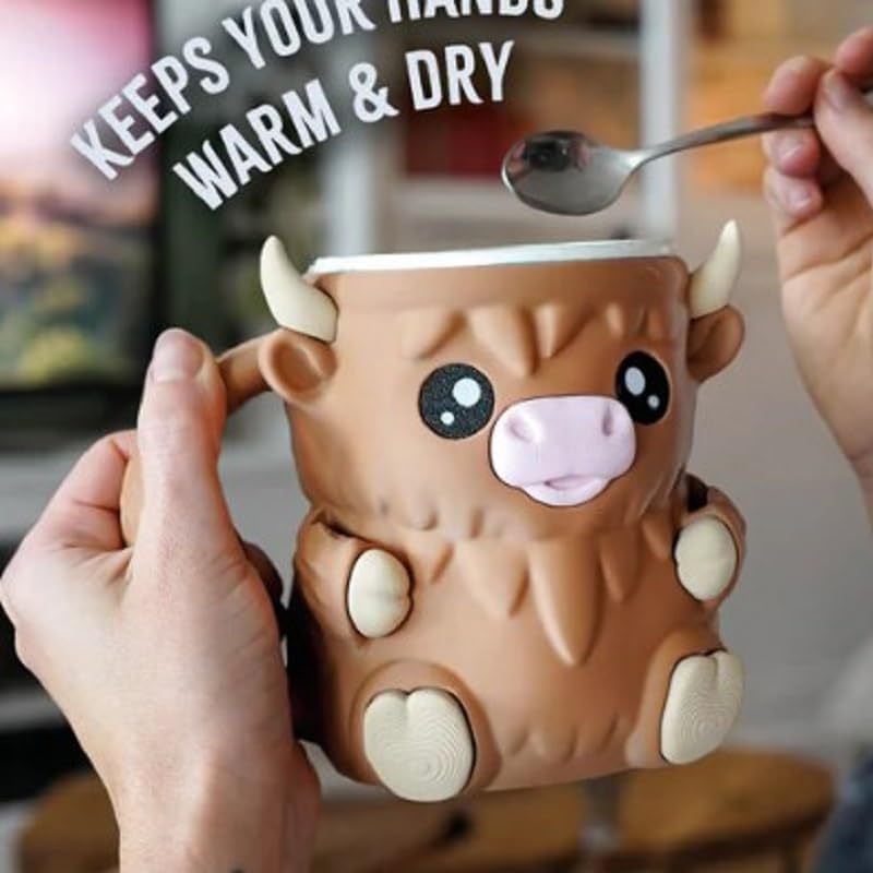 🎉Last Day 60% OFF⏰️Highland Cow Ice Cream Pint Holder, Reusable Ice Cream Pint Sleeve with Antifreeze Handle & Spoon, Cute Cow Themed Cooler for Dessert, Popsicle, Beer Can, Funny Highland Cow Gifts & Cream Lovers