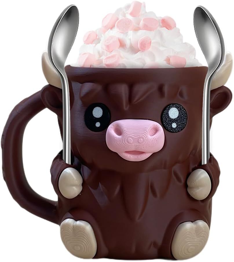 🎉Last Day 60% OFF⏰️Highland Cow Ice Cream Pint Holder, Reusable Ice Cream Pint Sleeve with Antifreeze Handle & Spoon, Cute Cow Themed Cooler for Dessert, Popsicle, Beer Can, Funny Highland Cow Gifts & Cream Lovers
