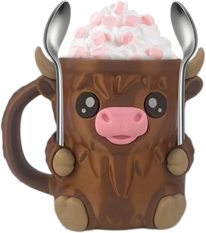 🎉Last Day 60% OFF⏰️Highland Cow Ice Cream Pint Holder, Reusable Ice Cream Pint Sleeve with Antifreeze Handle & Spoon, Cute Cow Themed Cooler for Dessert, Popsicle, Beer Can, Funny Highland Cow Gifts & Cream Lovers