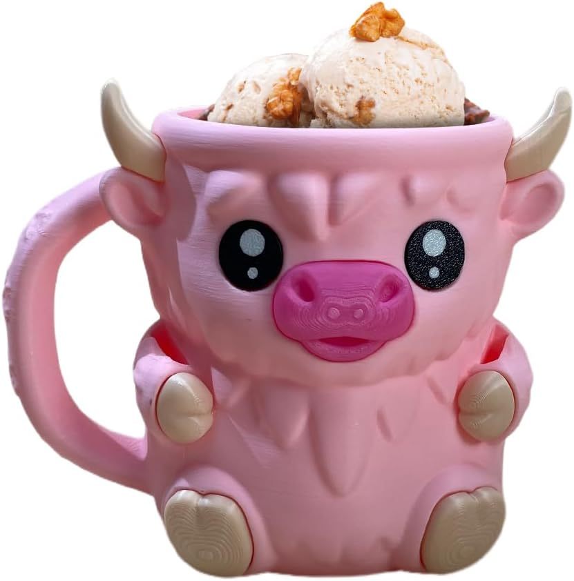 🎉Last Day 60% OFF⏰️Highland Cow Ice Cream Pint Holder, Reusable Ice Cream Pint Sleeve with Antifreeze Handle & Spoon, Cute Cow Themed Cooler for Dessert, Popsicle, Beer Can, Funny Highland Cow Gifts & Cream Lovers