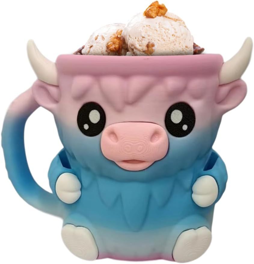 🎉Last Day 60% OFF⏰️Highland Cow Ice Cream Pint Holder, Reusable Ice Cream Pint Sleeve with Antifreeze Handle & Spoon, Cute Cow Themed Cooler for Dessert, Popsicle, Beer Can, Funny Highland Cow Gifts & Cream Lovers