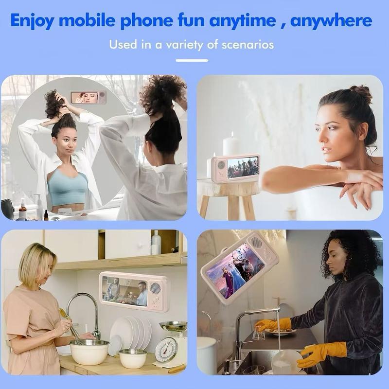 Bathroom shower waterproof phone holder Bluetooth speaker 360&deg;Rotation touch screen mobile phone box watch movie listening music