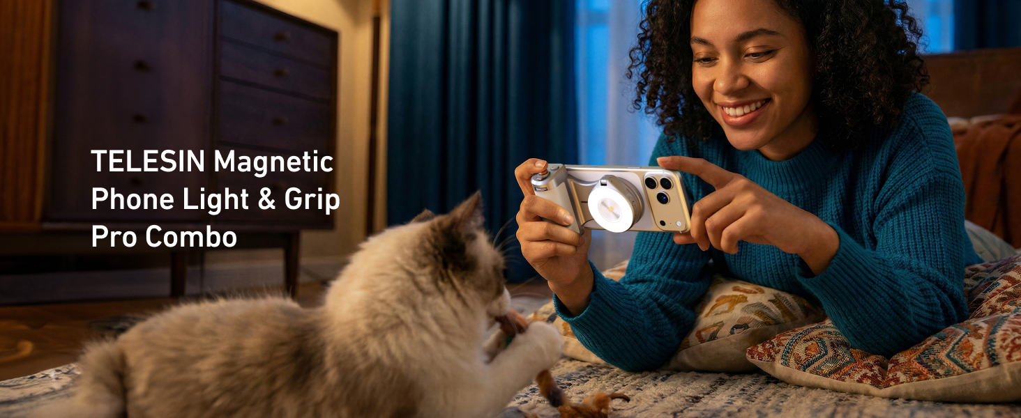 magnetic phone camera grip with selfie light