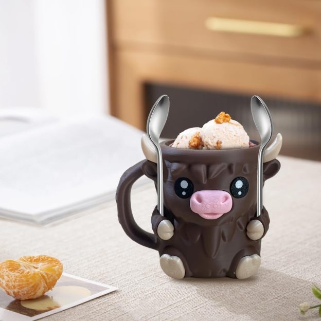 🎉Last Day 60% OFF⏰️Highland Cow Ice Cream Pint Holder, Reusable Ice Cream Pint Sleeve with Antifreeze Handle & Spoon, Cute Cow Themed Cooler for Dessert, Popsicle, Beer Can, Funny Highland Cow Gifts & Cream Lovers