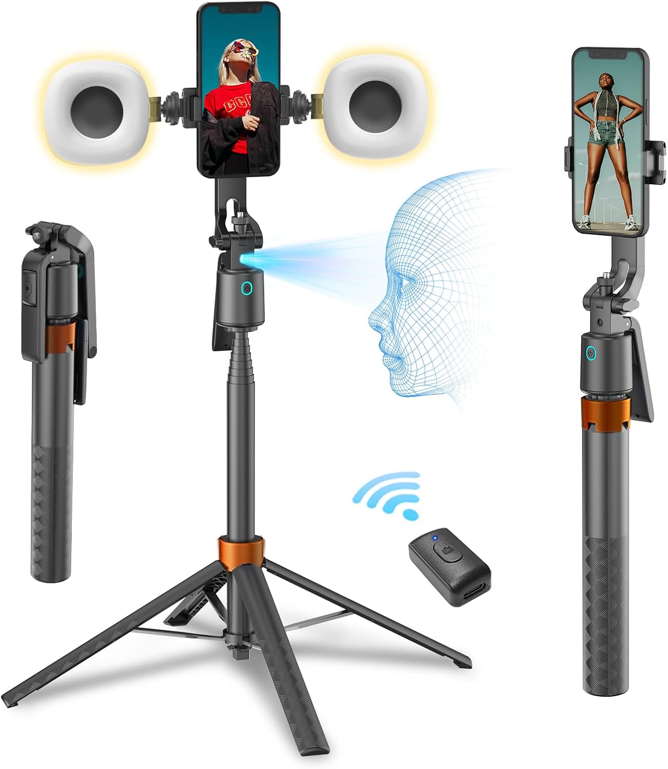 Auto Face Tracking Tripod for iPhone,70" Tall Travel Phone Tripod with Remote and Gesture Control