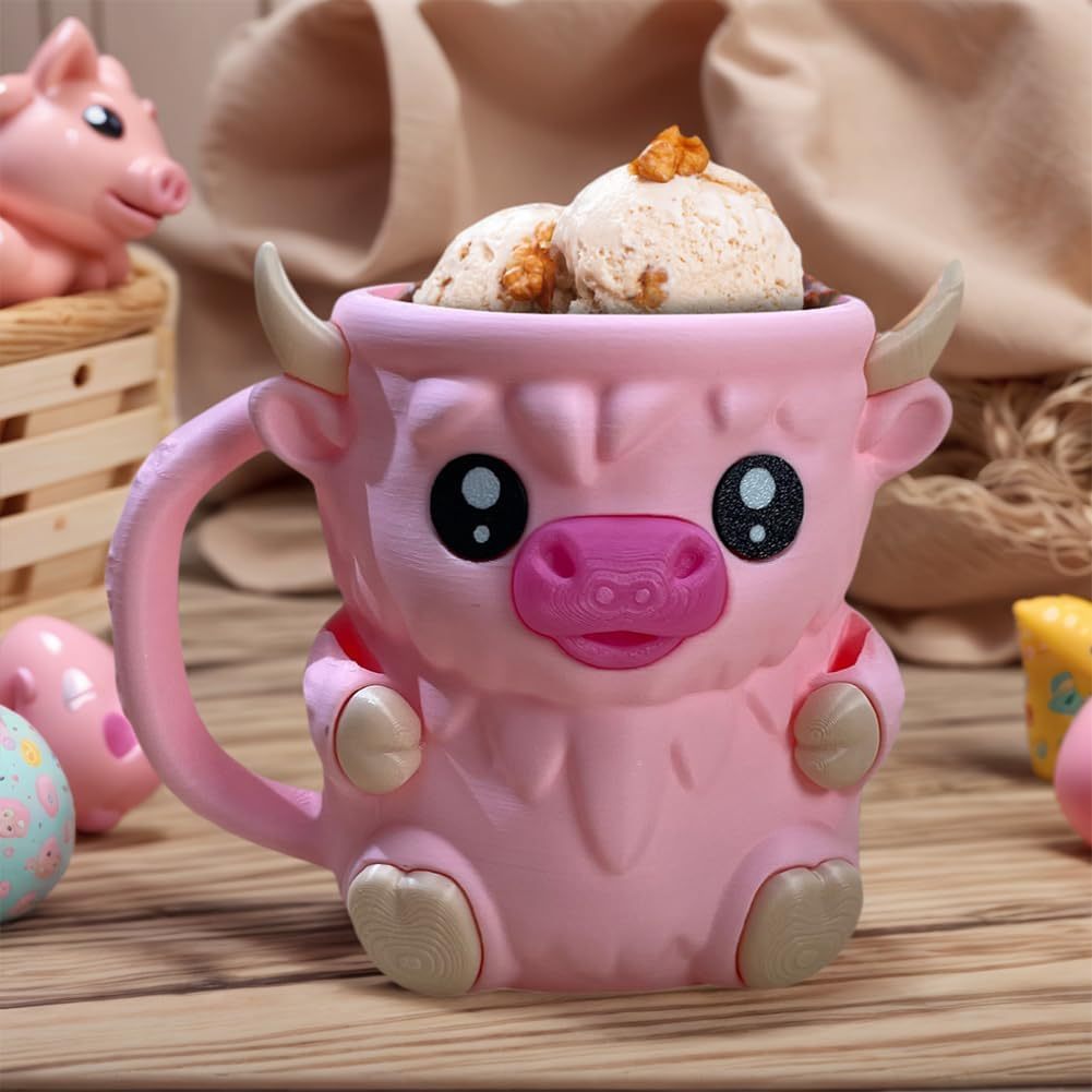 🎉Last Day 60% OFF⏰️Highland Cow Ice Cream Pint Holder, Reusable Ice Cream Pint Sleeve with Antifreeze Handle & Spoon, Cute Cow Themed Cooler for Dessert, Popsicle, Beer Can, Funny Highland Cow Gifts & Cream Lovers