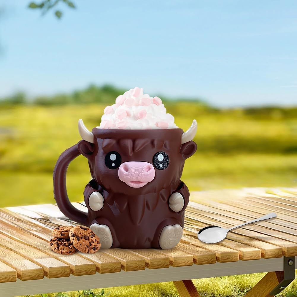 🎉Last Day 60% OFF⏰️Highland Cow Ice Cream Pint Holder, Reusable Ice Cream Pint Sleeve with Antifreeze Handle & Spoon, Cute Cow Themed Cooler for Dessert, Popsicle, Beer Can, Funny Highland Cow Gifts & Cream Lovers