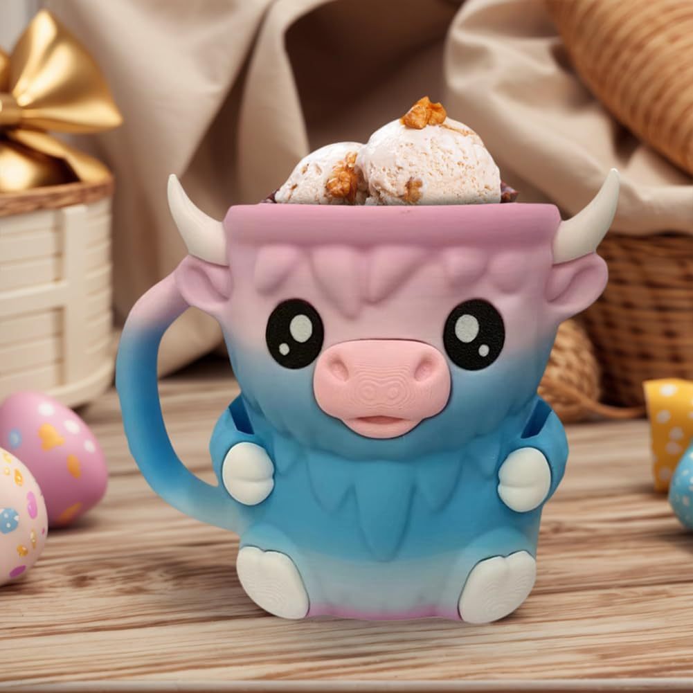 🎉Last Day 60% OFF⏰️Highland Cow Ice Cream Pint Holder, Reusable Ice Cream Pint Sleeve with Antifreeze Handle & Spoon, Cute Cow Themed Cooler for Dessert, Popsicle, Beer Can, Funny Highland Cow Gifts & Cream Lovers