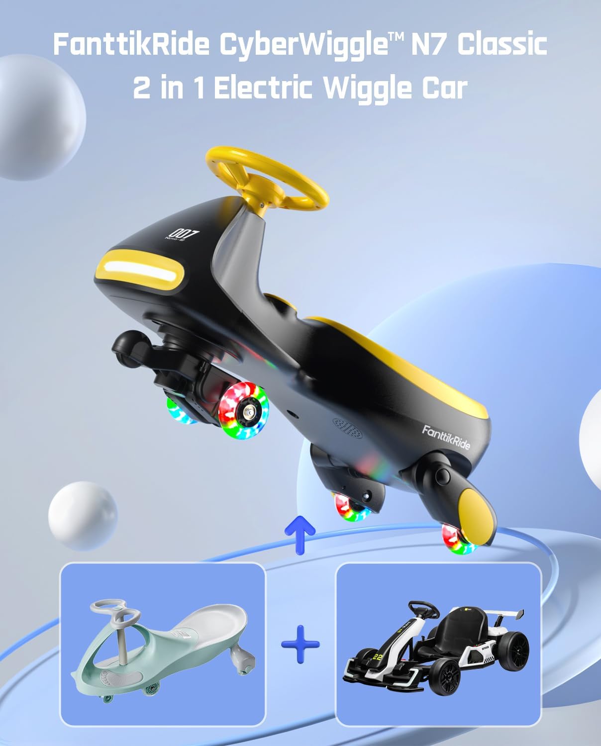 N7 Classic Electric Wiggle Car with Pedal, Rechargeable Battery, Ride on Toys, Swing Car, 2 Speeds, Anti-Rollover, Flashing Light Wheels, Bluetooth, for Ages 3 and Up, 150 Lbs, Pink