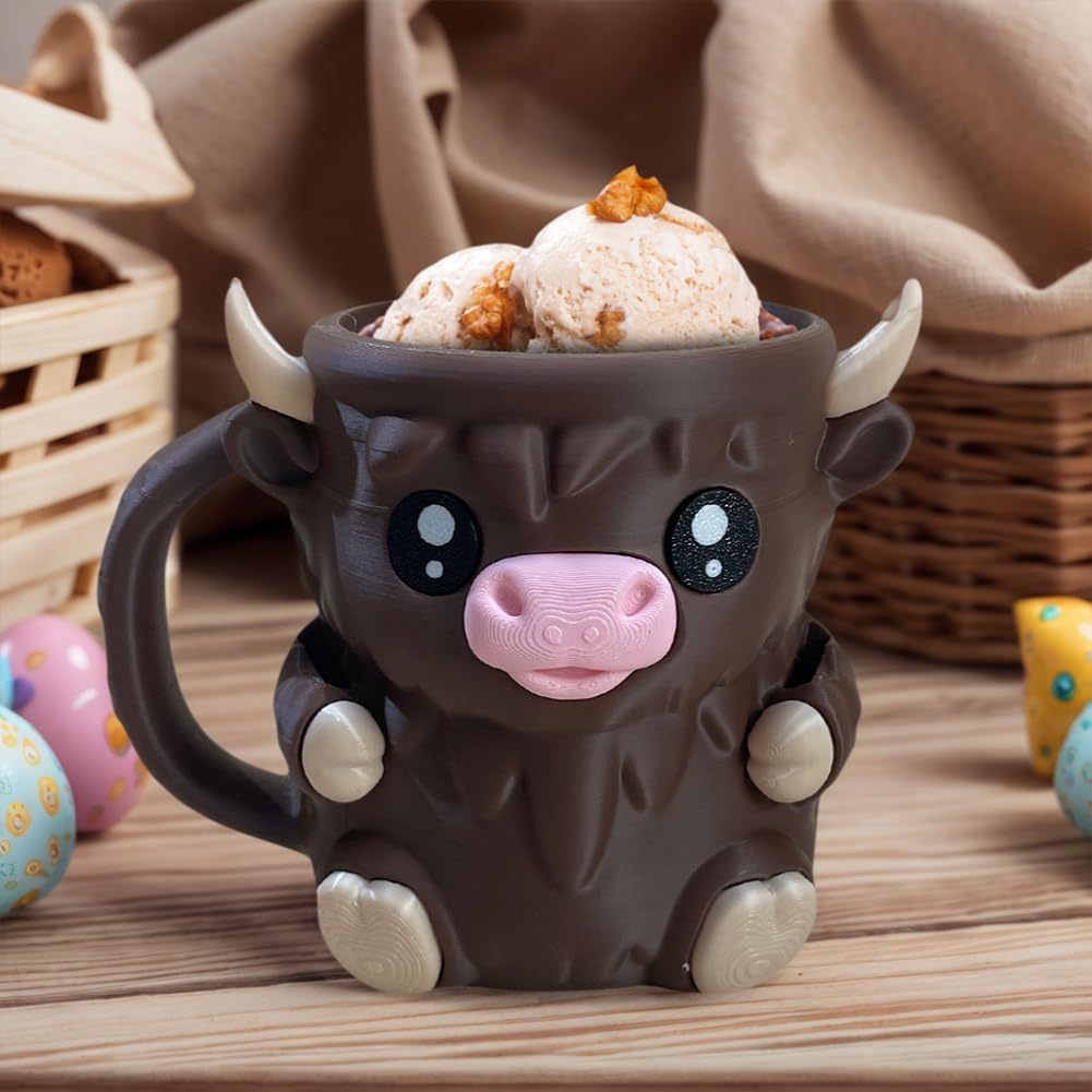 🎉Last Day 60% OFF⏰️Highland Cow Ice Cream Pint Holder, Reusable Ice Cream Pint Sleeve with Antifreeze Handle & Spoon, Cute Cow Themed Cooler for Dessert, Popsicle, Beer Can, Funny Highland Cow Gifts & Cream Lovers