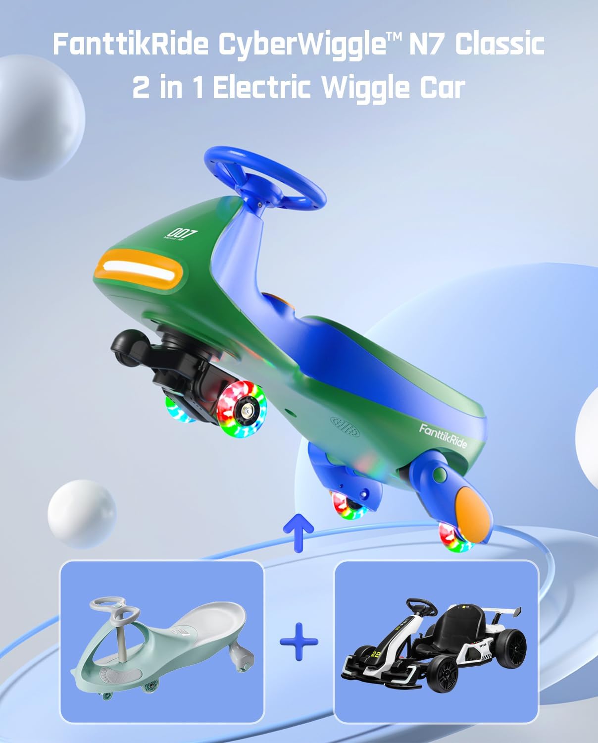 N7 Classic Electric Wiggle Car with Pedal, Rechargeable Battery, Ride on Toys, Swing Car, 2 Speeds, Anti-Rollover, Flashing Light Wheels, Bluetooth, for Ages 3 and Up, 150 Lbs, Pink