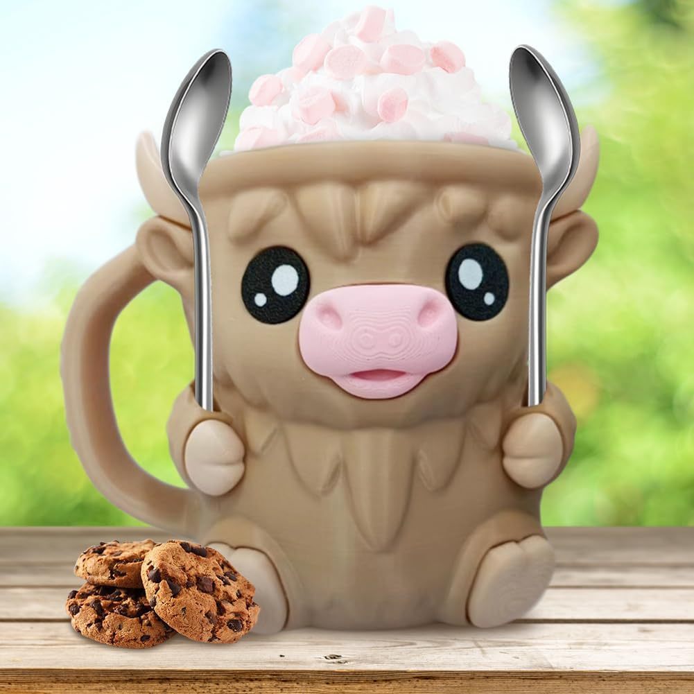🎉Last Day 60% OFF⏰️Highland Cow Ice Cream Pint Holder, Reusable Ice Cream Pint Sleeve with Antifreeze Handle & Spoon, Cute Cow Themed Cooler for Dessert, Popsicle, Beer Can, Funny Highland Cow Gifts & Cream Lovers