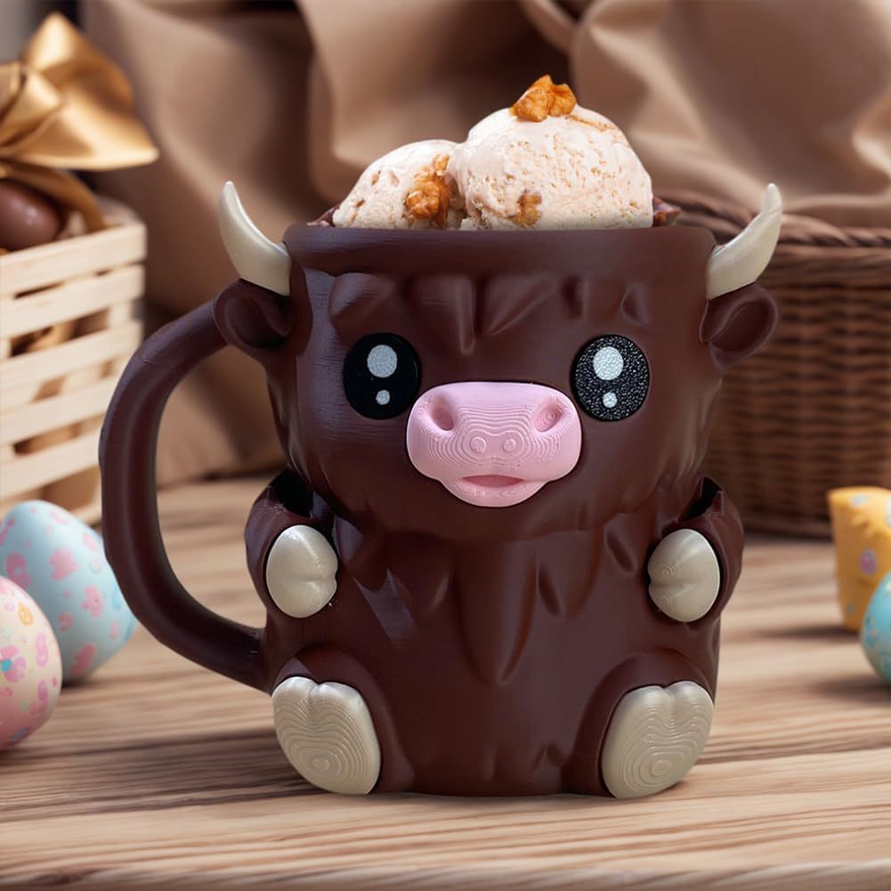 🎉Last Day 60% OFF⏰️Highland Cow Ice Cream Pint Holder, Reusable Ice Cream Pint Sleeve with Antifreeze Handle & Spoon, Cute Cow Themed Cooler for Dessert, Popsicle, Beer Can, Funny Highland Cow Gifts & Cream Lovers