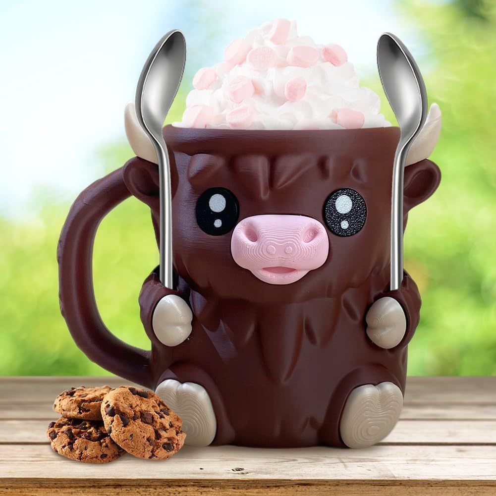 🎉Last Day 60% OFF⏰️Highland Cow Ice Cream Pint Holder, Reusable Ice Cream Pint Sleeve with Antifreeze Handle & Spoon, Cute Cow Themed Cooler for Dessert, Popsicle, Beer Can, Funny Highland Cow Gifts & Cream Lovers