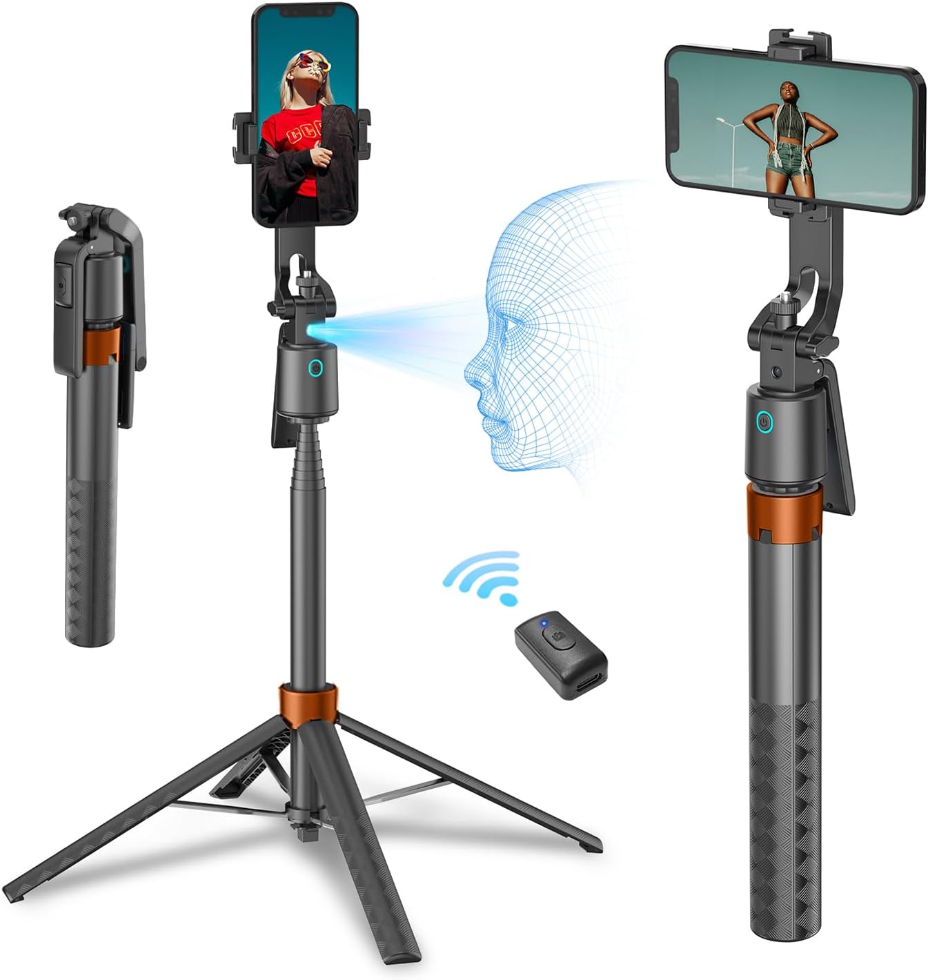Auto Face Tracking Tripod for iPhone,70" Tall Travel Phone Tripod with Remote and Gesture Control