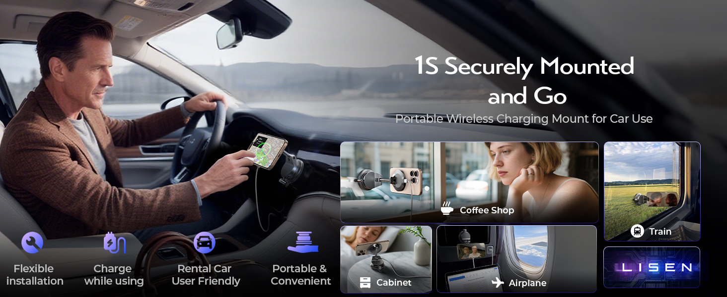 LISEN Magsafe Car Mount Charger with Suction Cup