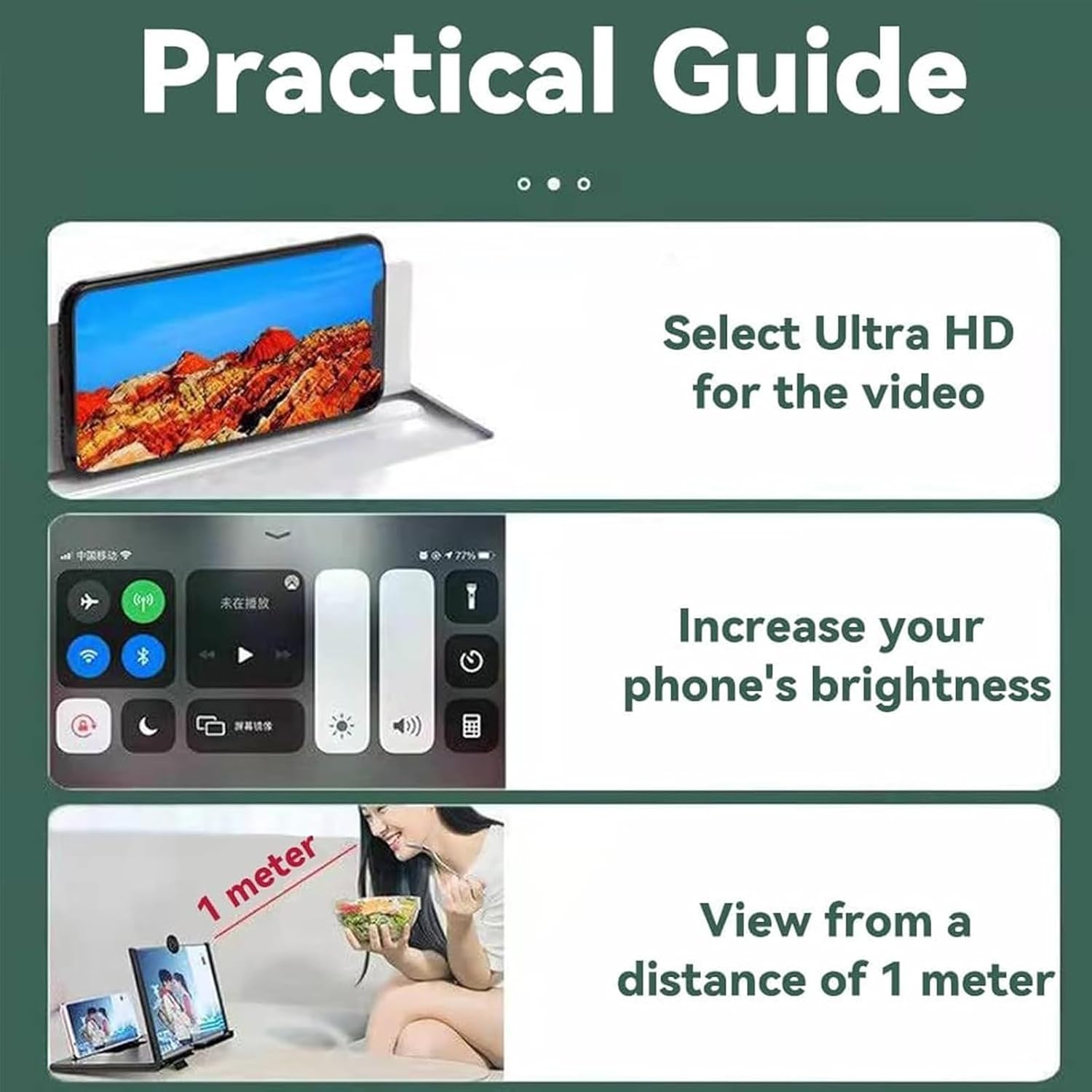 12" Mobile Phone Magnifier Projector Screen, 3D HD Screen Magnifier for Cell Phone, Foldable Magnifying Projector Screen Stand for Movies, Videos & Gaming Compatible with All Phones (Black, 12inch)