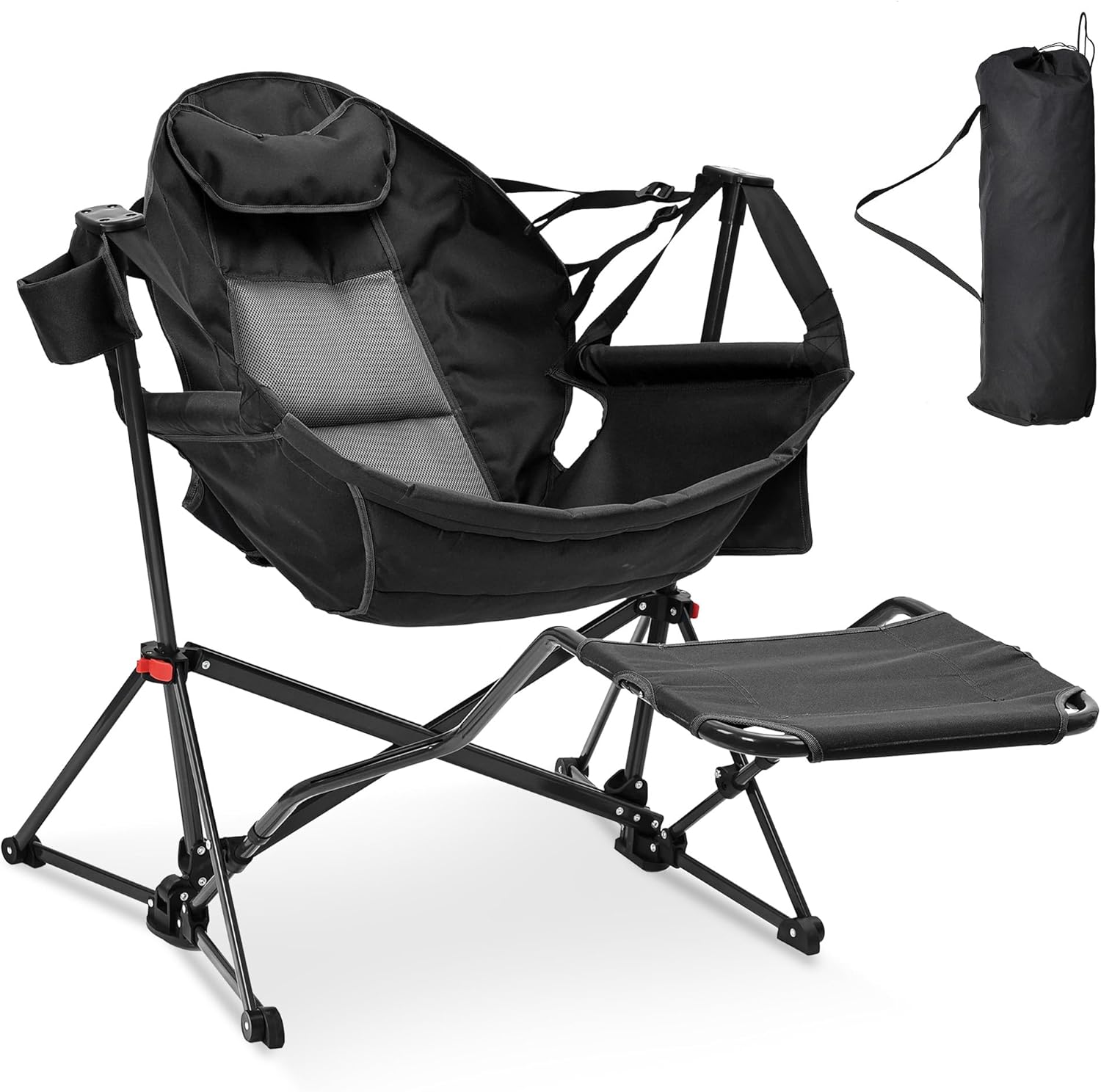🪑 Reclining Hammock Camping Chair with Footrest | 400lbs Memory Foam, Foldable + Carry Bag 🌿