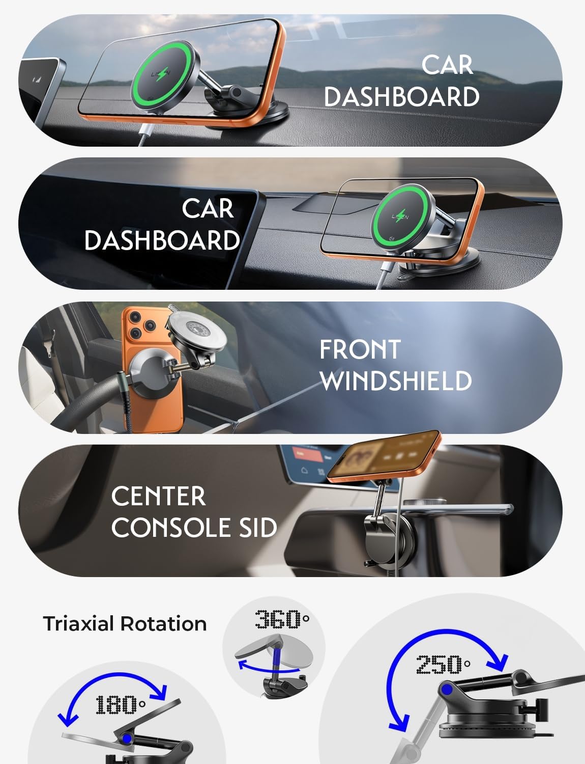 Vacuum Magnetic Phone Charger, Fast Wireless Car Charger