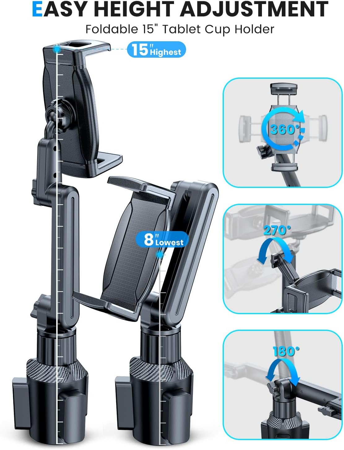 Tablet Holder for Car - iPad Cup Holder Car Mount 