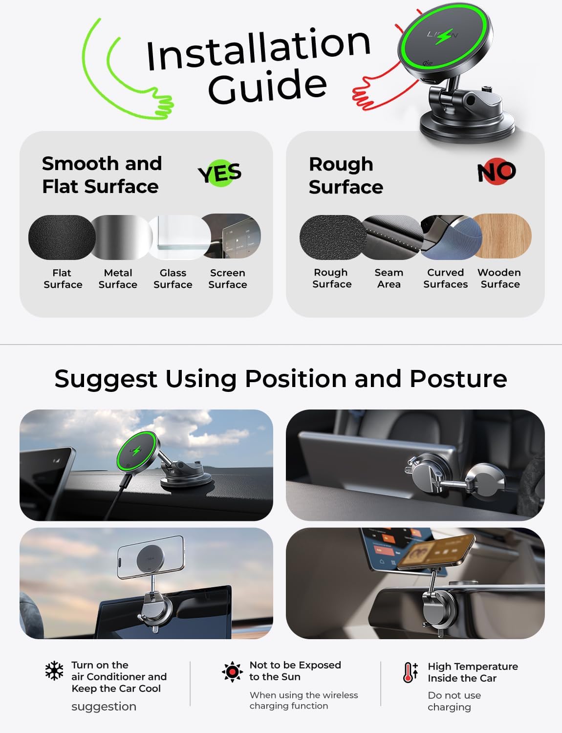 Vacuum Magnetic Phone Charger, Fast Wireless Car Charger