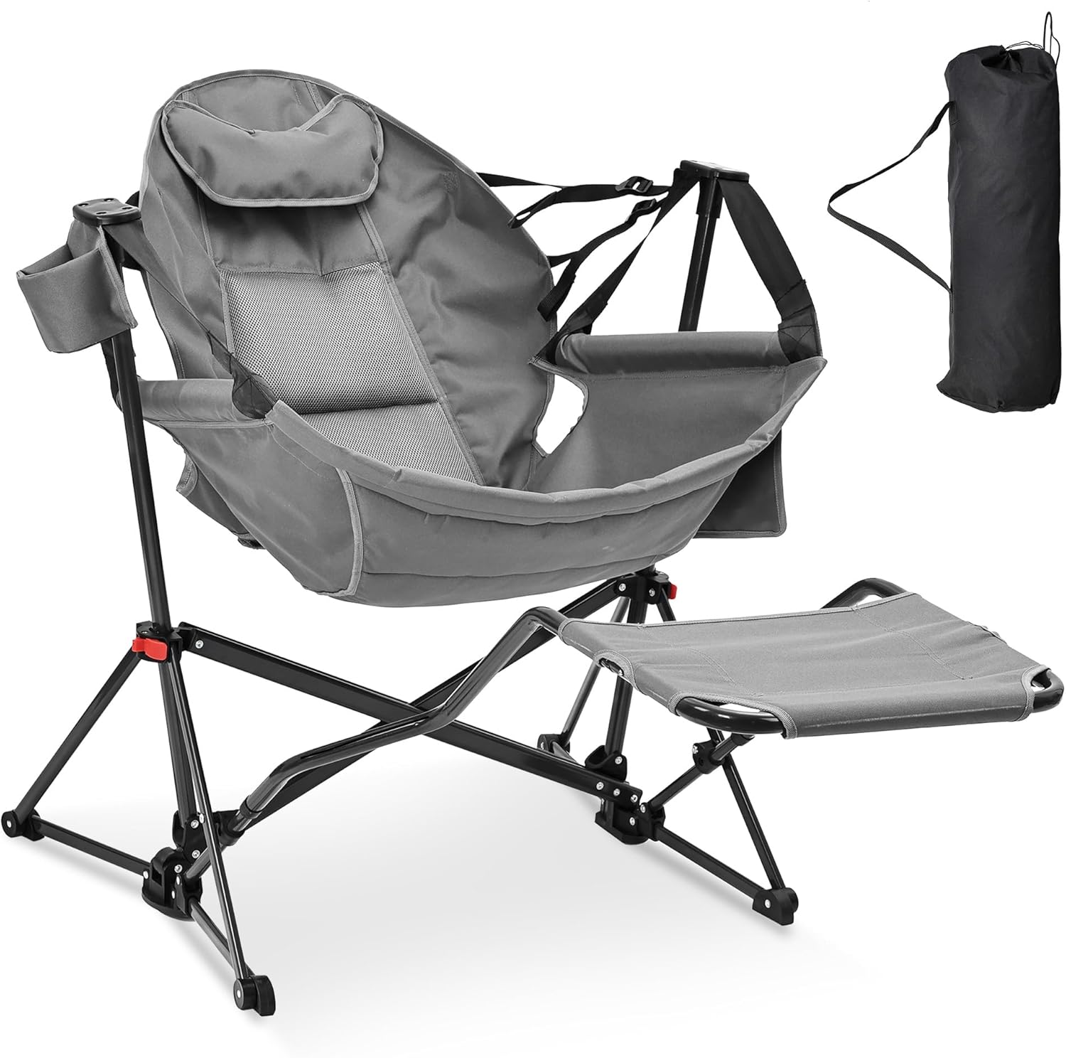 🪑 Reclining Hammock Camping Chair with Footrest | 400lbs Memory Foam, Foldable + Carry Bag 🌿