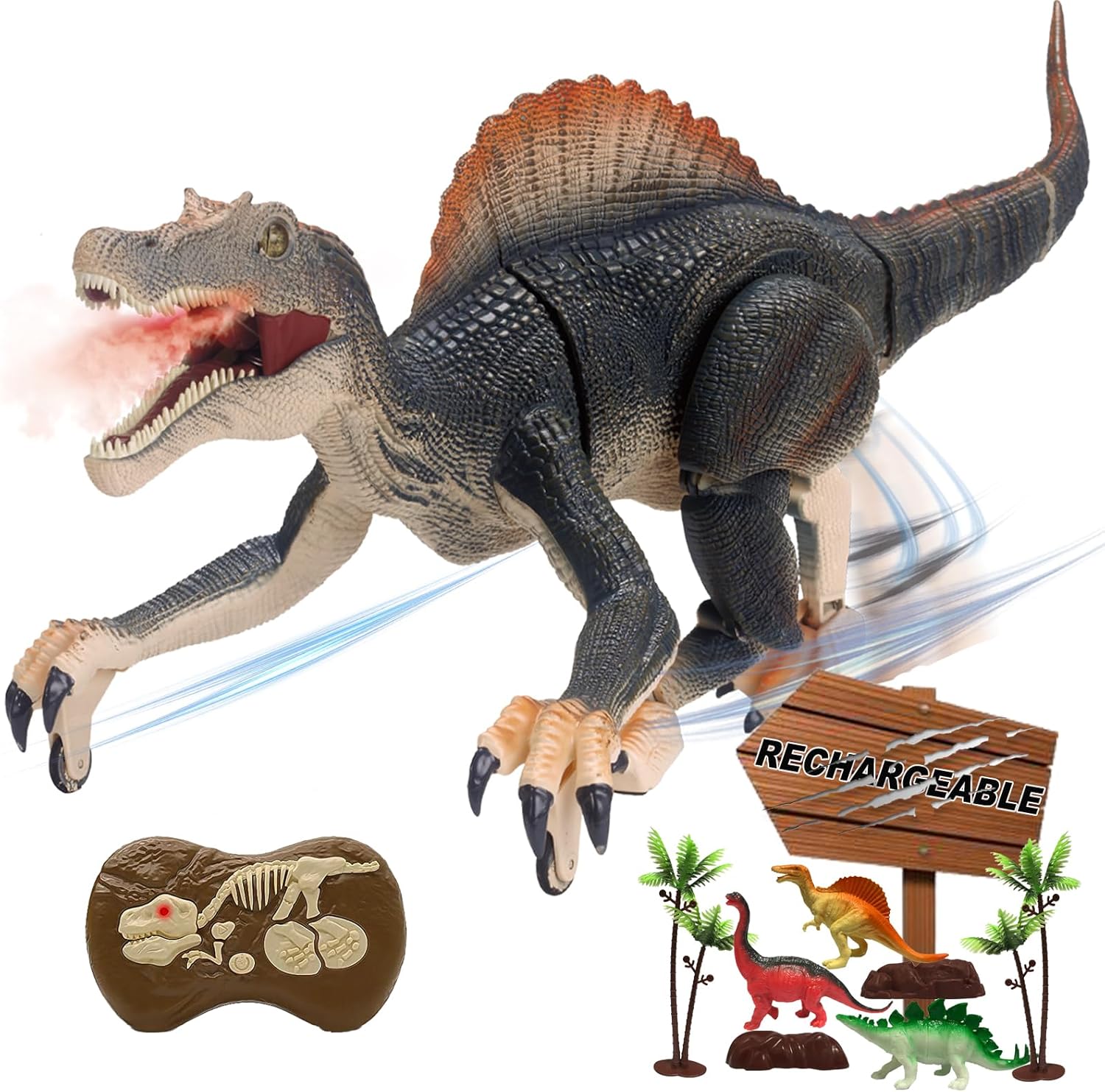 ⏰ LAST DAY 60% OFF 💥 Remote Control Dinosaur Jurassic T Rex Toys for Boys Electronic RC Spray Raptor Walking Roaring Tyrannosaurus Rex Realistic 18.1" Rechargeable Birthday Gift for Kids Girls 3 4 5 6 7