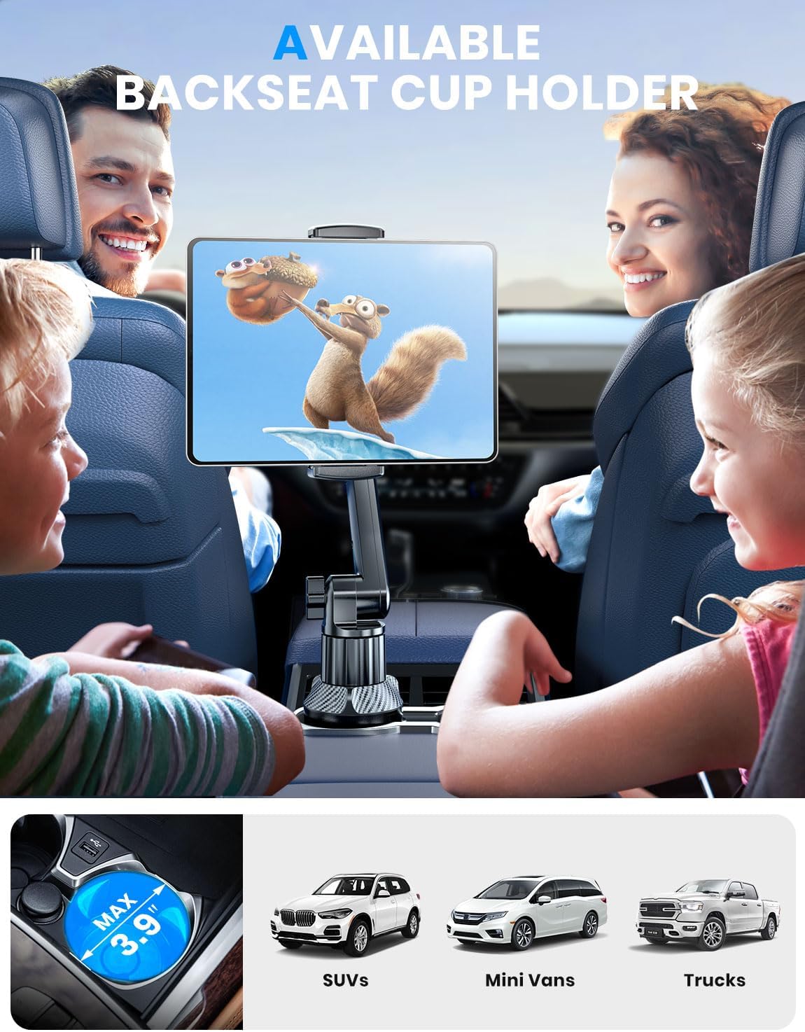 Tablet Holder for Car - iPad Cup Holder Car Mount 