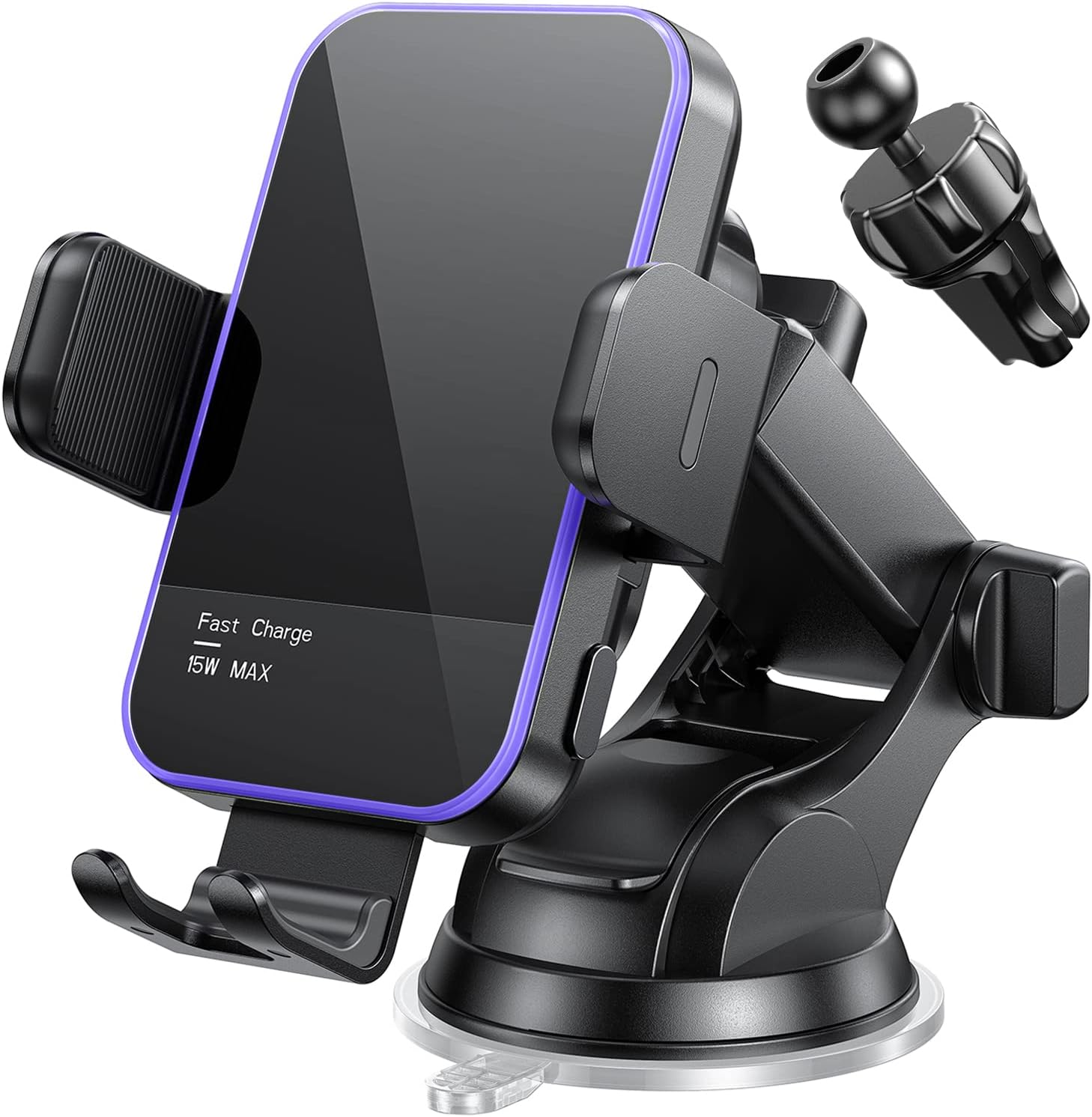 Wireless Car Charger,【7 Colored RGB Backlit】 Mosurr 15W Auto Clamping Phone Holders for Your car fit for iPhone 16 15 14 Mini Pro Max, Samsung Galaxy S25 Ultra S24 S23+, etc, Fathers Day for Gifts