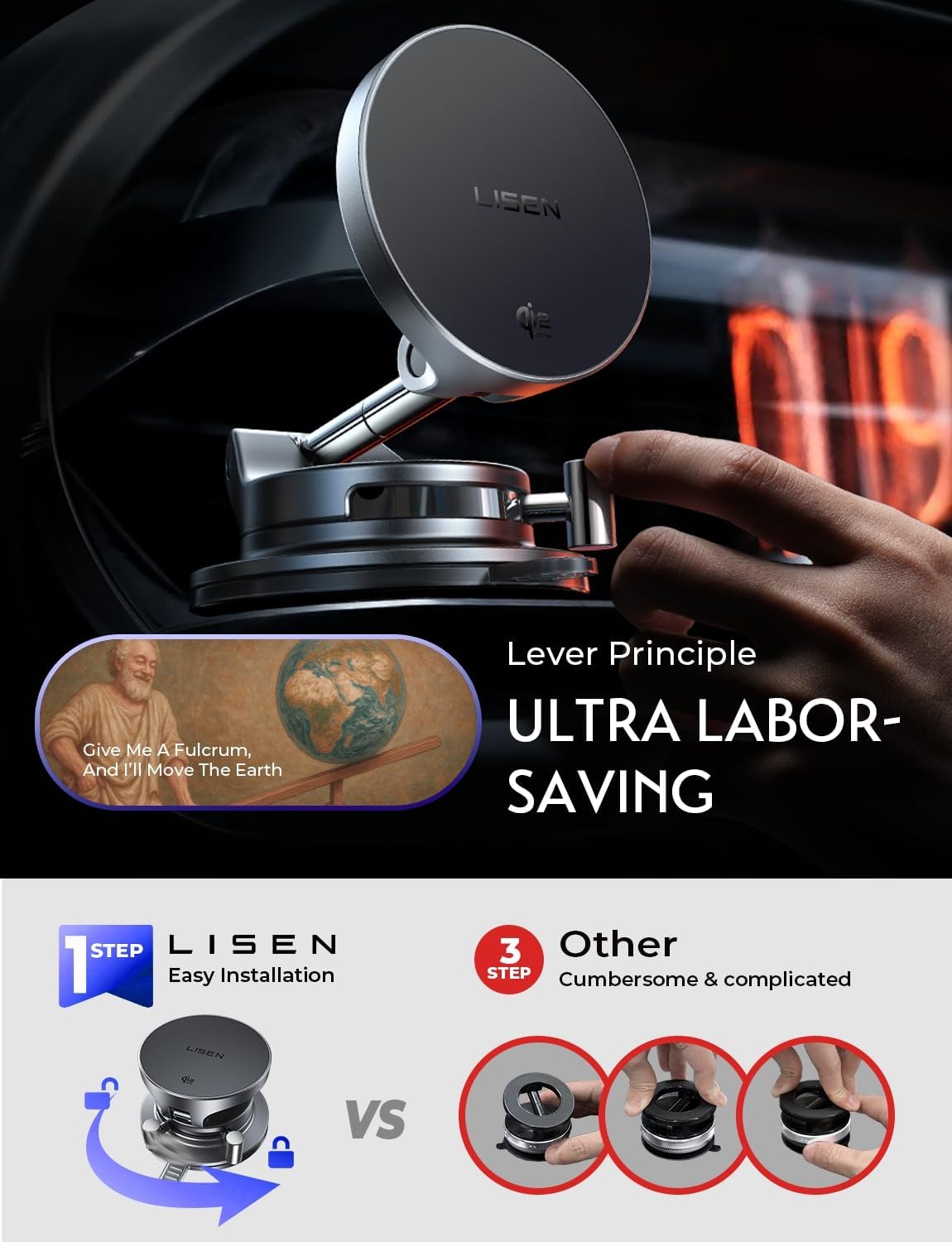 Vacuum Magnetic Phone Charger, Fast Wireless Car Charger