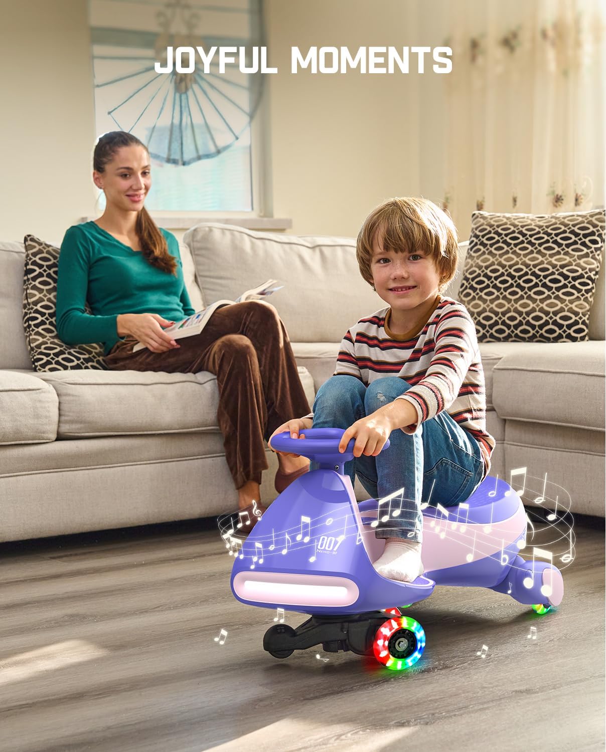 N7 Classic Electric Wiggle Car with Pedal, Rechargeable Battery, Ride on Toys, Swing Car, 2 Speeds, Anti-Rollover, Flashing Light Wheels, Bluetooth, for Ages 3 and Up, 150 Lbs, Pink