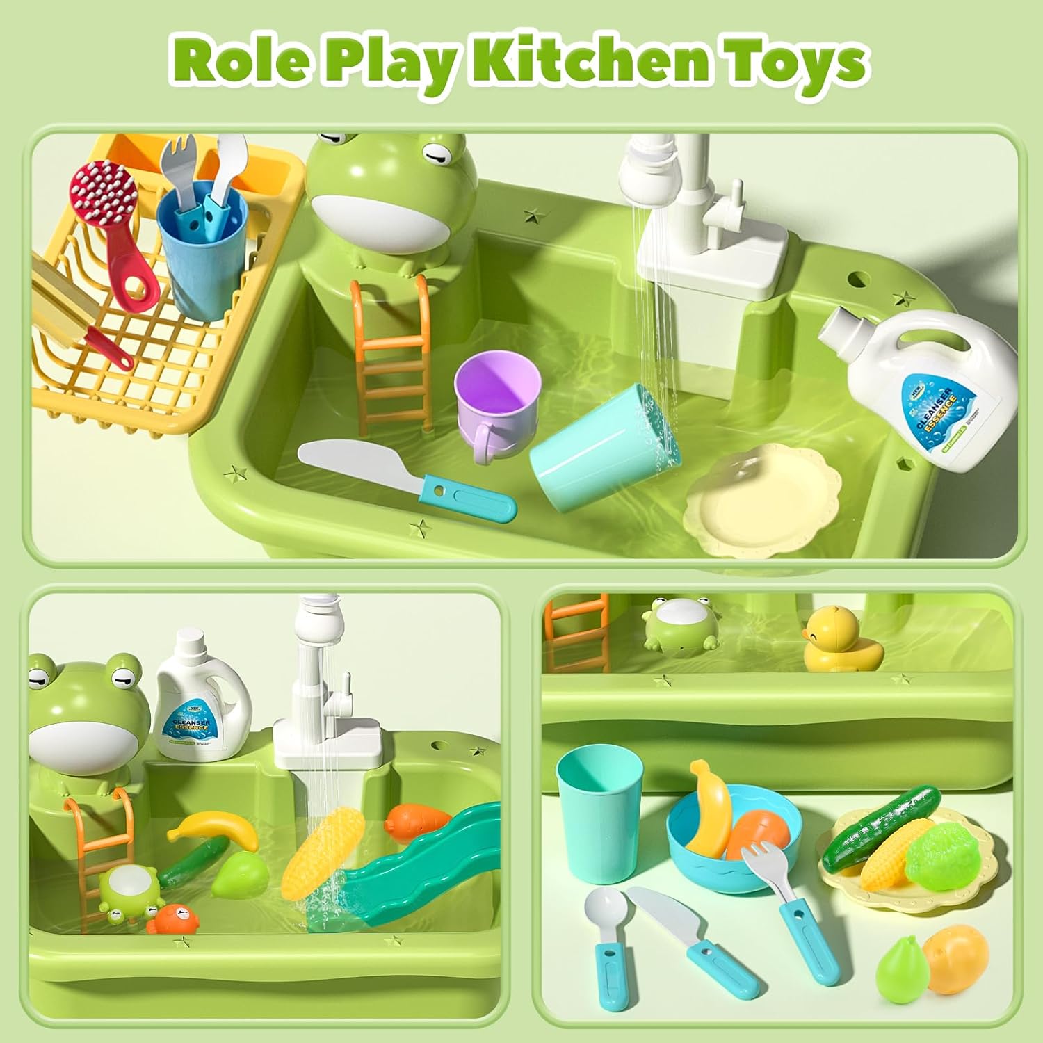 ⏰ LAST DAY 60% OFF 💥 Play Sink with Running Water, Kitchen Sink Toys with Upgraded Electric Faucet, Play Kitchen Toy Accessories, Pool Floating Fishing Toys for Water Play, Kids Role Play Dishwasher Toy
