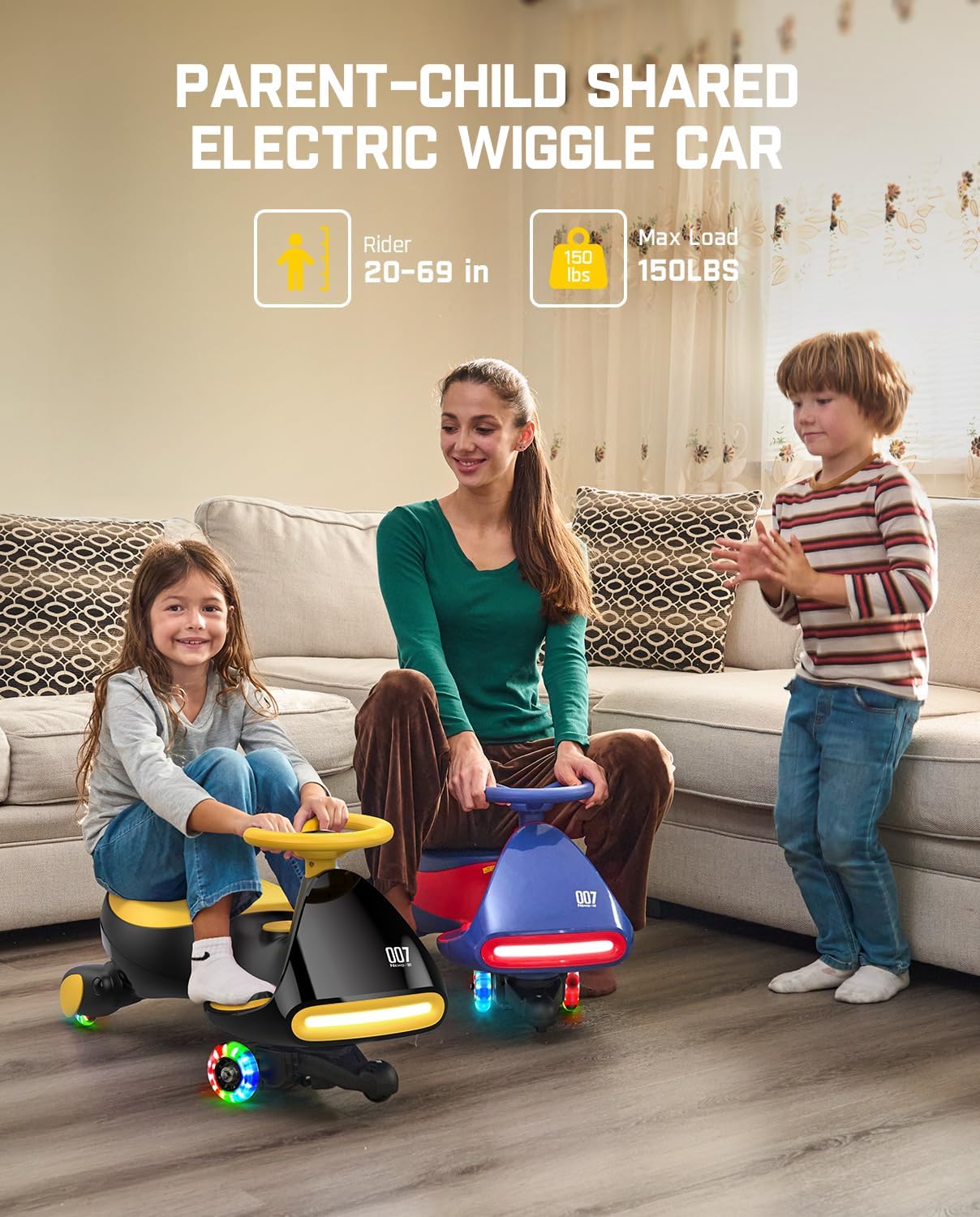 N7 Classic Electric Wiggle Car with Pedal, Rechargeable Battery, Ride on Toys, Swing Car, 2 Speeds, Anti-Rollover, Flashing Light Wheels, Bluetooth, for Ages 3 and Up, 150 Lbs, Pink