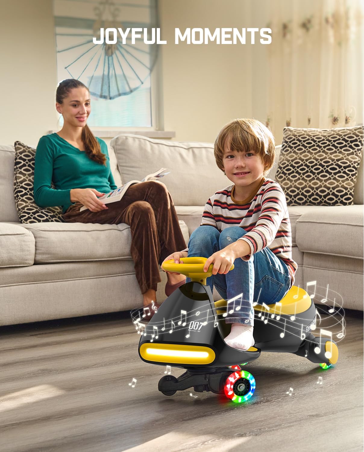 N7 Classic Electric Wiggle Car with Pedal, Rechargeable Battery, Ride on Toys, Swing Car, 2 Speeds, Anti-Rollover, Flashing Light Wheels, Bluetooth, for Ages 3 and Up, 150 Lbs, Pink