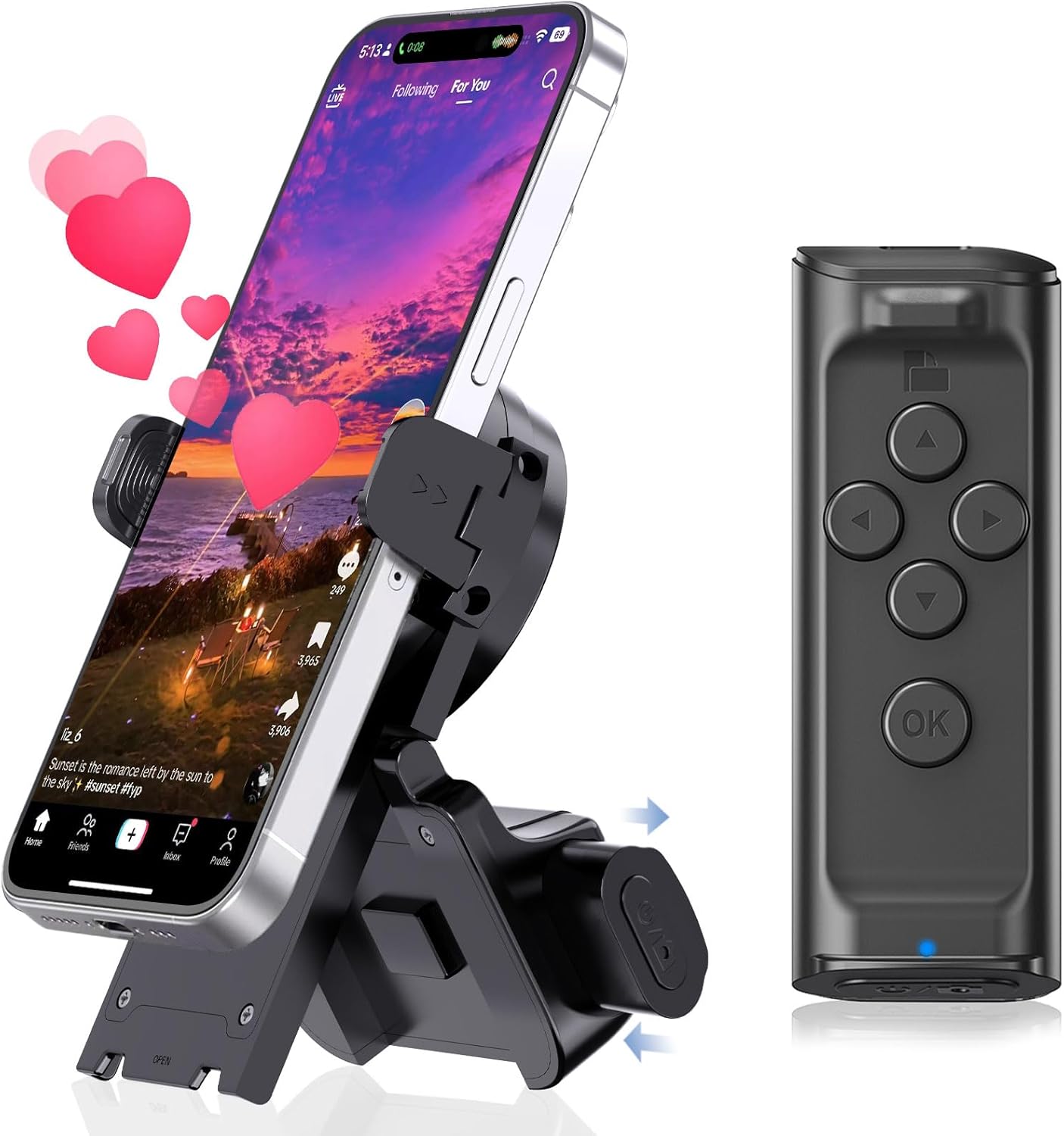 Remote Control Scrolling for Tiktok with Phone Stand,Page Turner for Kindle App E-Book,Bluetooth Camera Shutter Remote for iPhone, Android,iOS,iPad,Tablet (Purple)