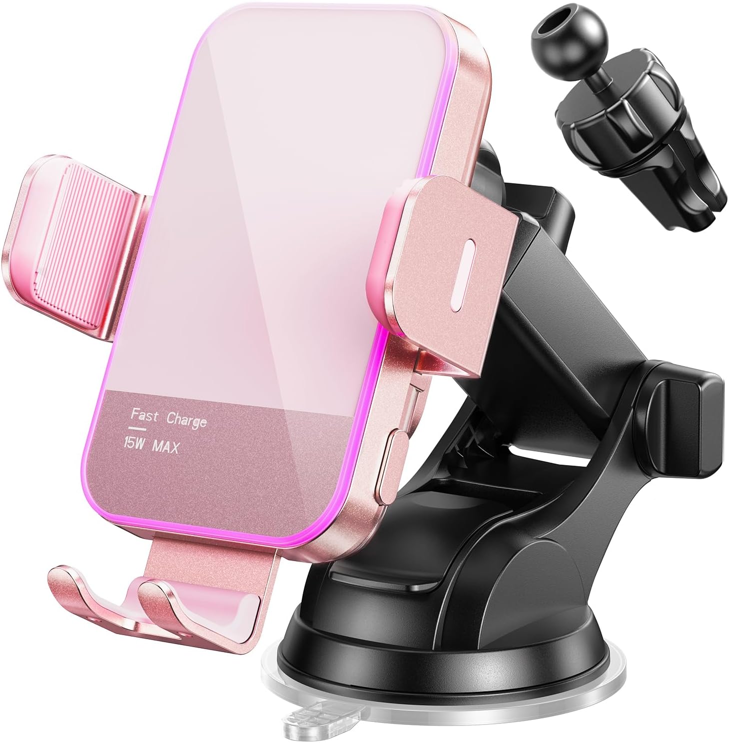 Wireless Car Charger,【7 Colored RGB Backlit】 Mosurr 15W Auto Clamping Phone Holders for Your car fit for iPhone 16 15 14 Mini Pro Max, Samsung Galaxy S25 Ultra S24 S23+, etc, Fathers Day for Gifts