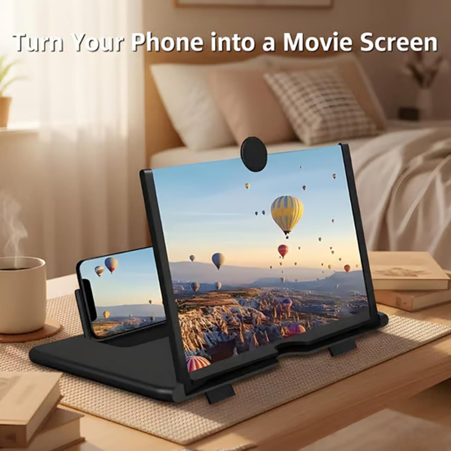 12" Mobile Phone Magnifier Projector Screen, 3D HD Screen Magnifier for Cell Phone, Foldable Magnifying Projector Screen Stand for Movies, Videos & Gaming Compatible with All Phones (Black, 12inch)