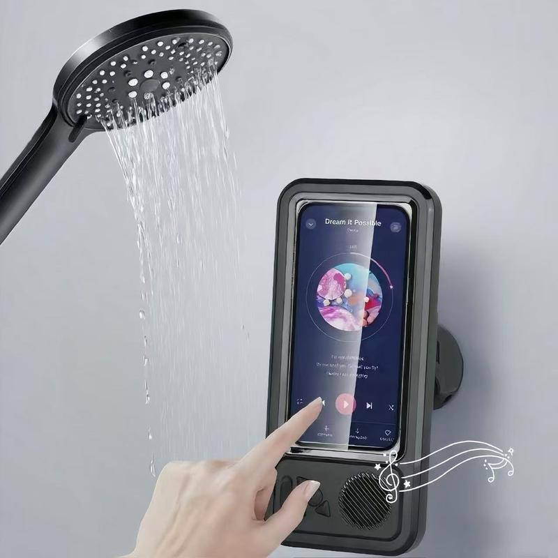 Bathroom shower waterproof phone holder Bluetooth speaker 360&deg;Rotation touch screen mobile phone box watch movie listening music