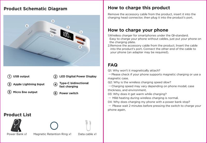 Magnetic Power Bank 10000mAh Wireless Portable Charger with USB-C Cable LED Display Foldable Battery Pack for iPhone 16/15/14/13/12/Pro/Pro Max Series Charging Compact Silicone Black