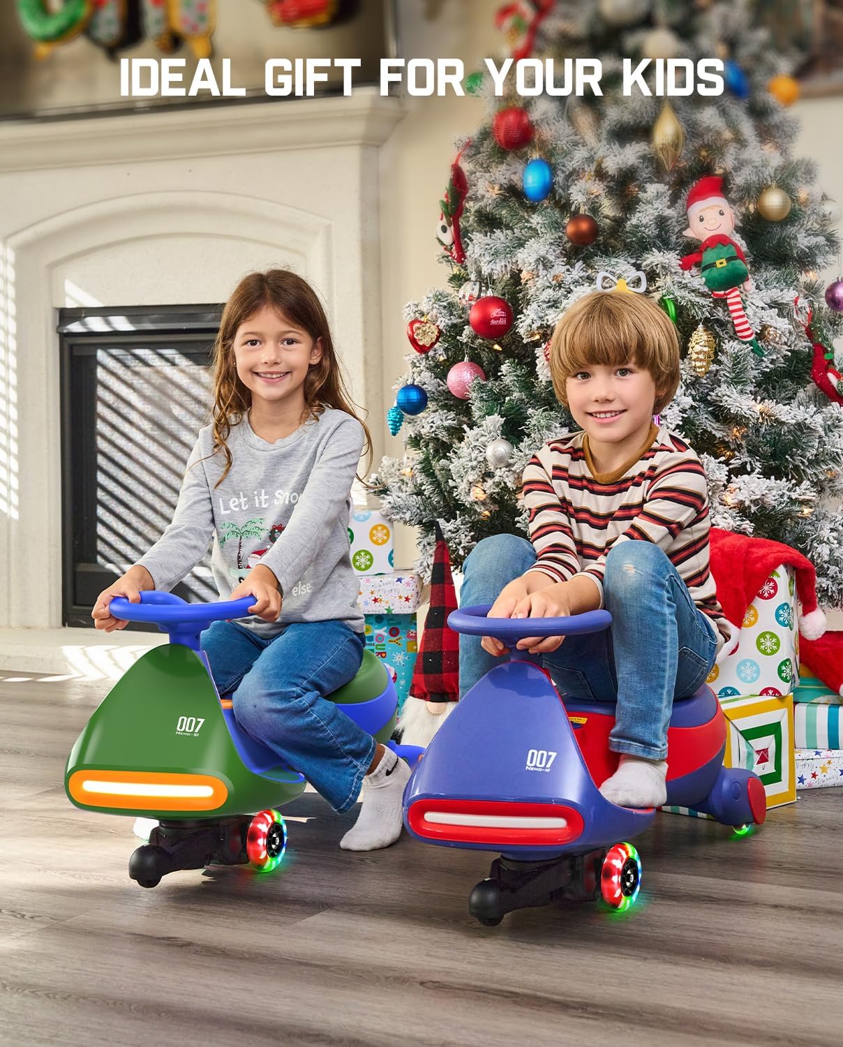 N7 Classic Electric Wiggle Car with Pedal, Rechargeable Battery, Ride on Toys, Swing Car, 2 Speeds, Anti-Rollover, Flashing Light Wheels, Bluetooth, for Ages 3 and Up, 150 Lbs, Pink