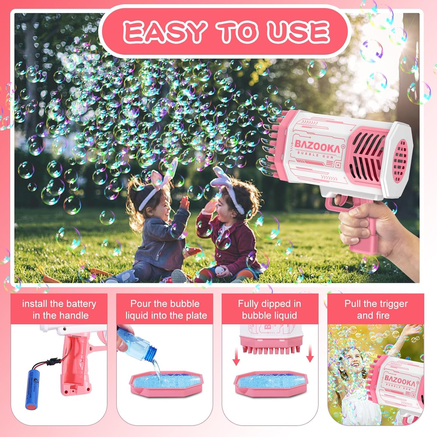 Bubble Gun, 69 Holes Bubble Machine Bubbles Kids Toys