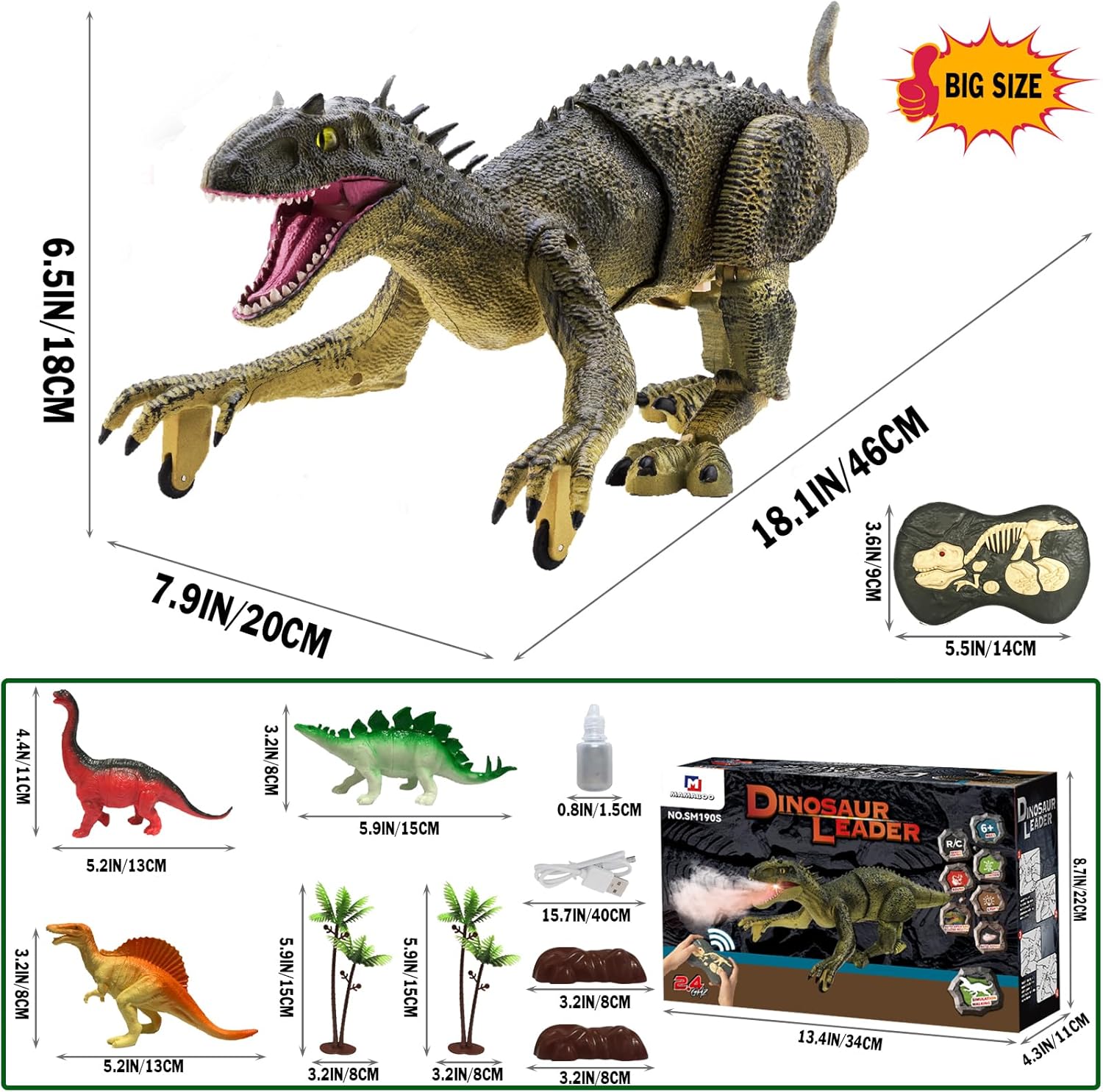 ⏰ LAST DAY 60% OFF 💥 Remote Control Dinosaur Jurassic T Rex Toys for Boys Electronic RC Spray Raptor Walking Roaring Tyrannosaurus Rex Realistic 18.1" Rechargeable Birthday Gift for Kids Girls 3 4 5 6 7