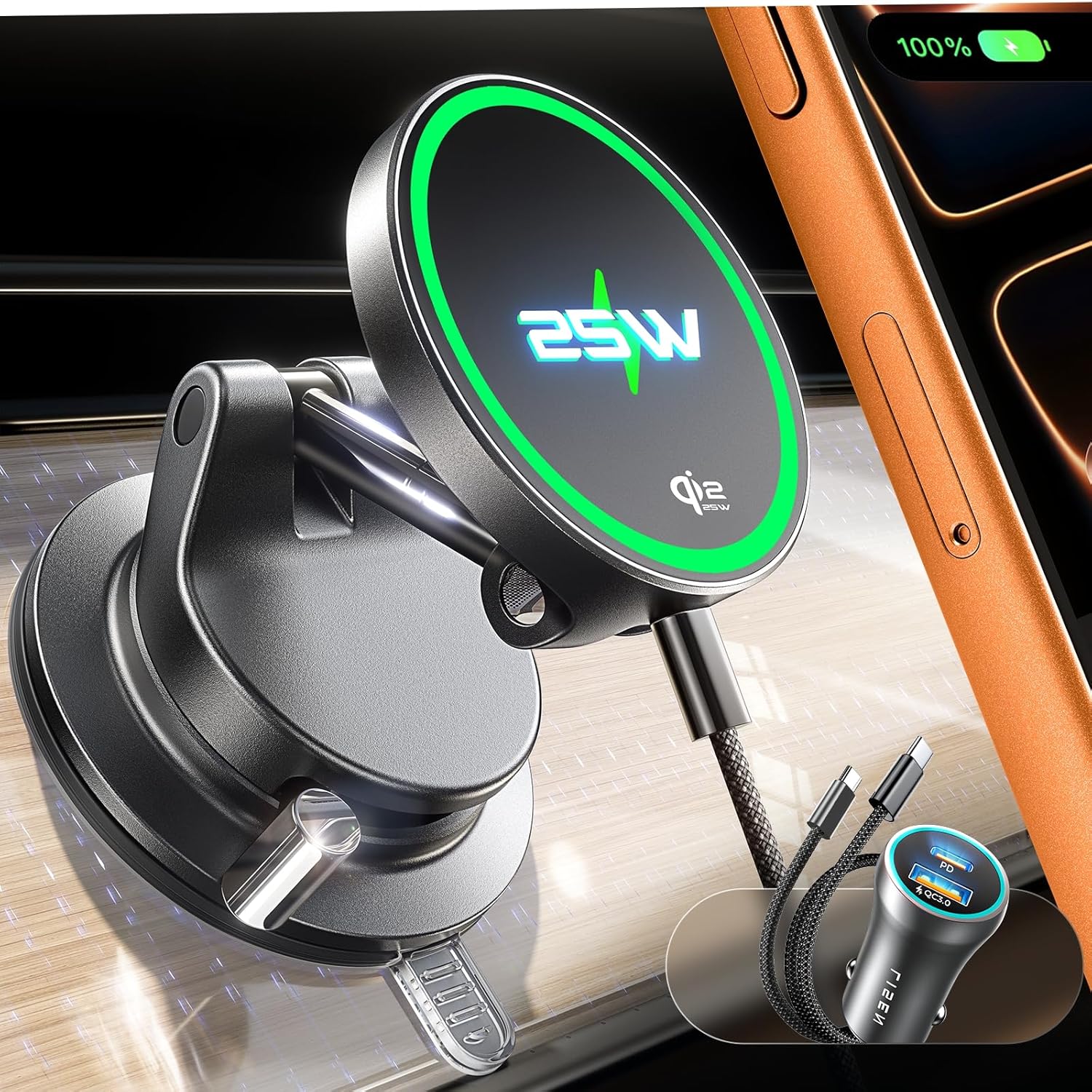 Vacuum Magnetic Phone Charger, Fast Wireless Car Charger
