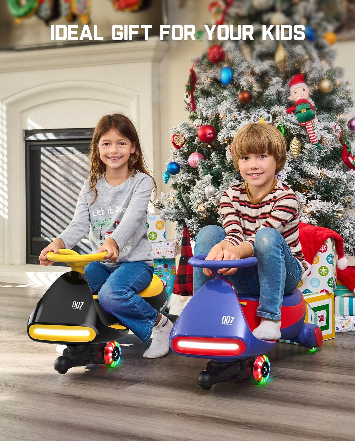 N7 Classic Electric Wiggle Car with Pedal, Rechargeable Battery, Ride on Toys, Swing Car, 2 Speeds, Anti-Rollover, Flashing Light Wheels, Bluetooth, for Ages 3 and Up, 150 Lbs, Pink