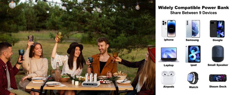 GOODaaa Family Power Hub with 180 DIY Stickers Home Power Bank 3-Pack 10000mAh Portable Charger Built-in Cables for All Mobile Devices USB Type-C Input Output for Home Office Travel