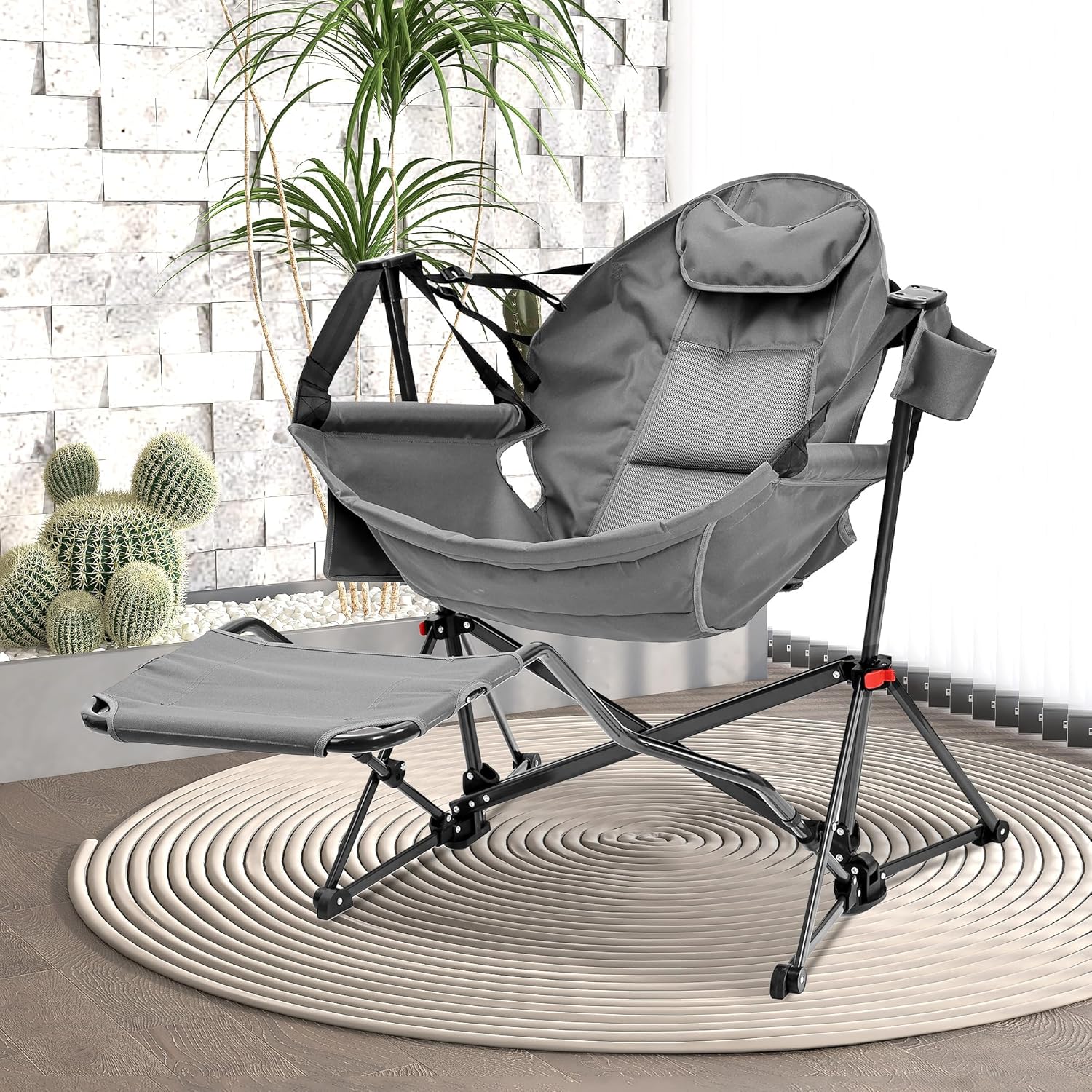 🪑 Reclining Hammock Camping Chair with Footrest | 400lbs Memory Foam, Foldable + Carry Bag 🌿