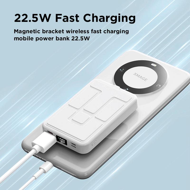 Magnetic Power Bank 10000mAh Wireless Portable Charger with USB-C Cable LED Display Foldable Battery Pack for iPhone 16/15/14/13/12/Pro/Pro Max Series Charging Compact Silicone Black