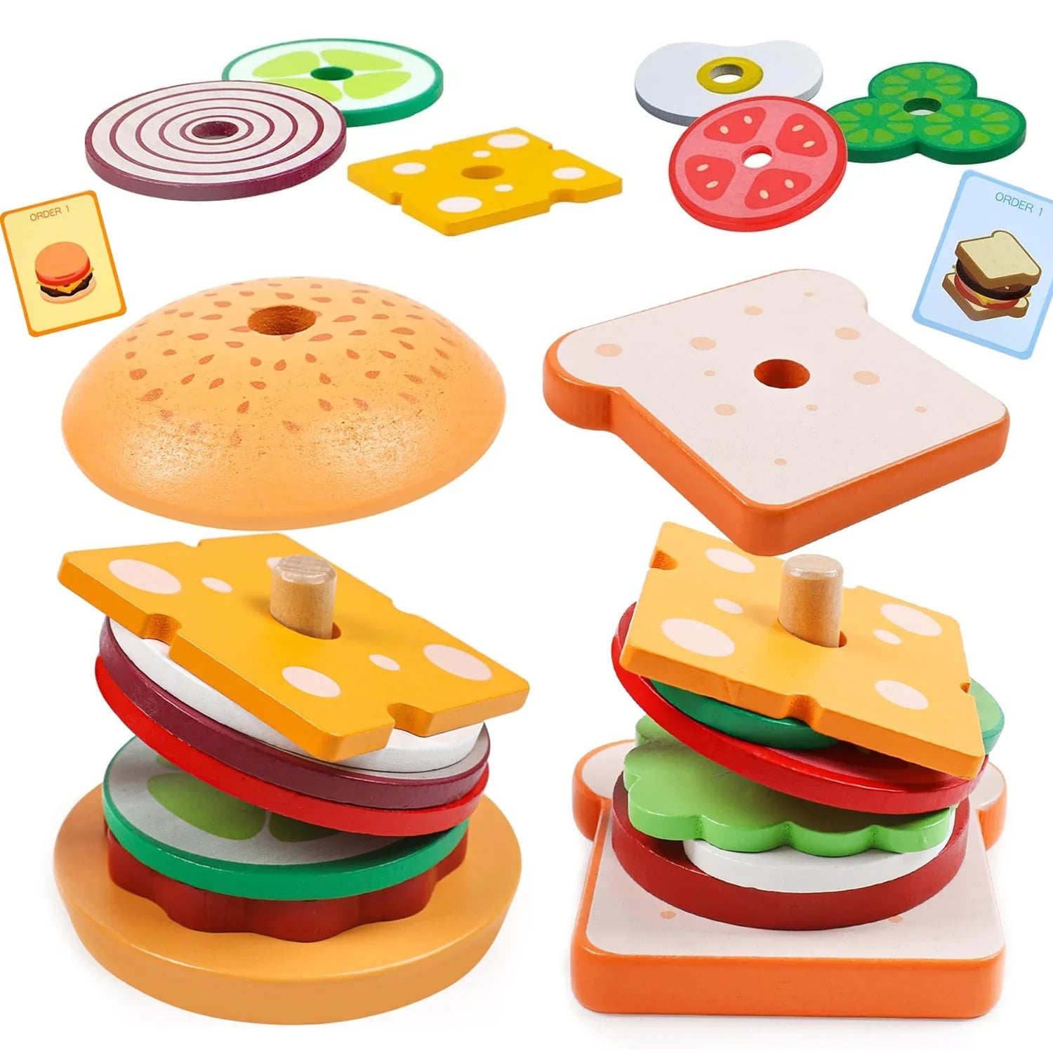 Wooden Burger Sandwich Stacking