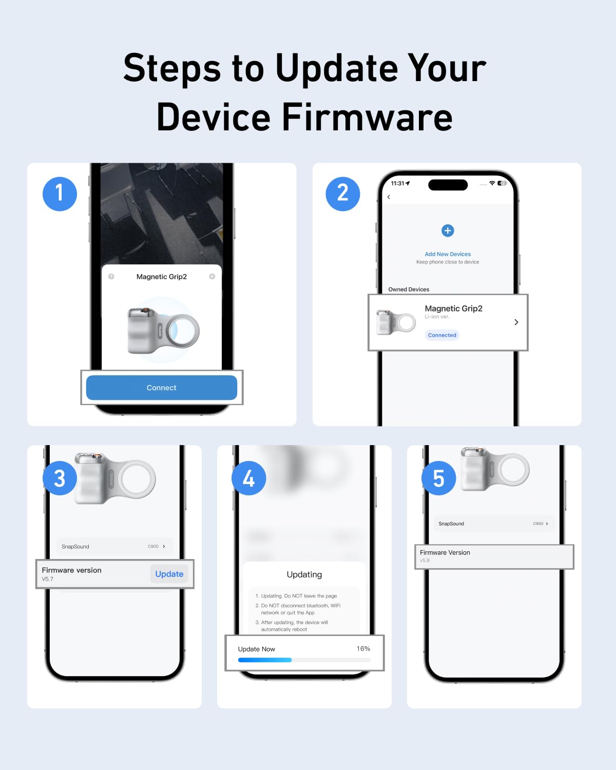 TELESIN Fun Shot Magnetic Phone Camera DSLR Style Shutter Grip for iPhone & Android with Anti-Drop Detachable Wireless Shutter Button - 1/4" Screw - Comfort Ergonomic Camera Grip Handle Holder